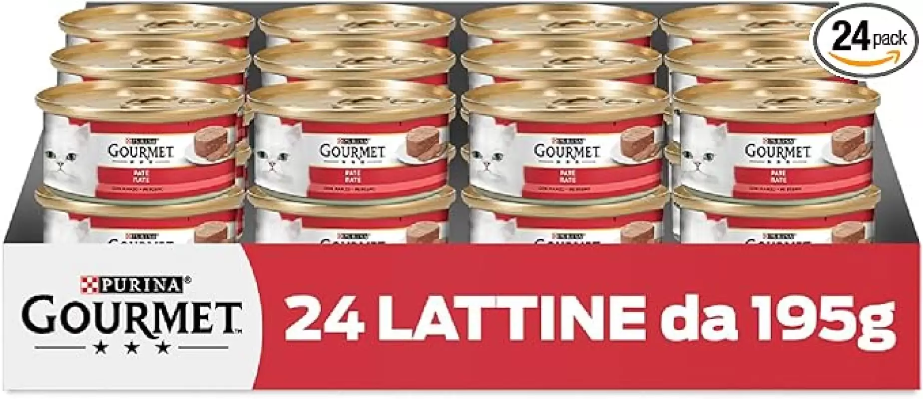 Gourmet Hrana Pisici Rosu Paté cu Carne de Vita, 24 conserve de 195 g Bax 24 buc.